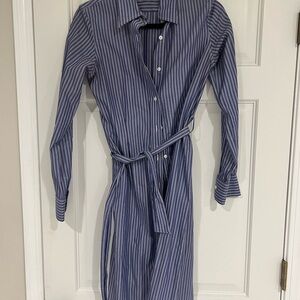 Brooks Brothers Navy Striped Long Sleeve Dress